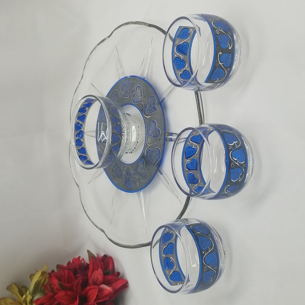 Culver Glass Mid Century Modern Blue Hearts Bar Set